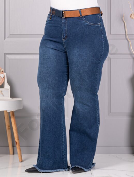 Plus size τζιν παντελόνι με φαρδιά μπατζάκια-μπλε-κωδ 5303