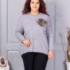 Plus size πλεκτή μπλούζα με καρφίτσα λουλούδι-γκρι-κωδ 2209-1