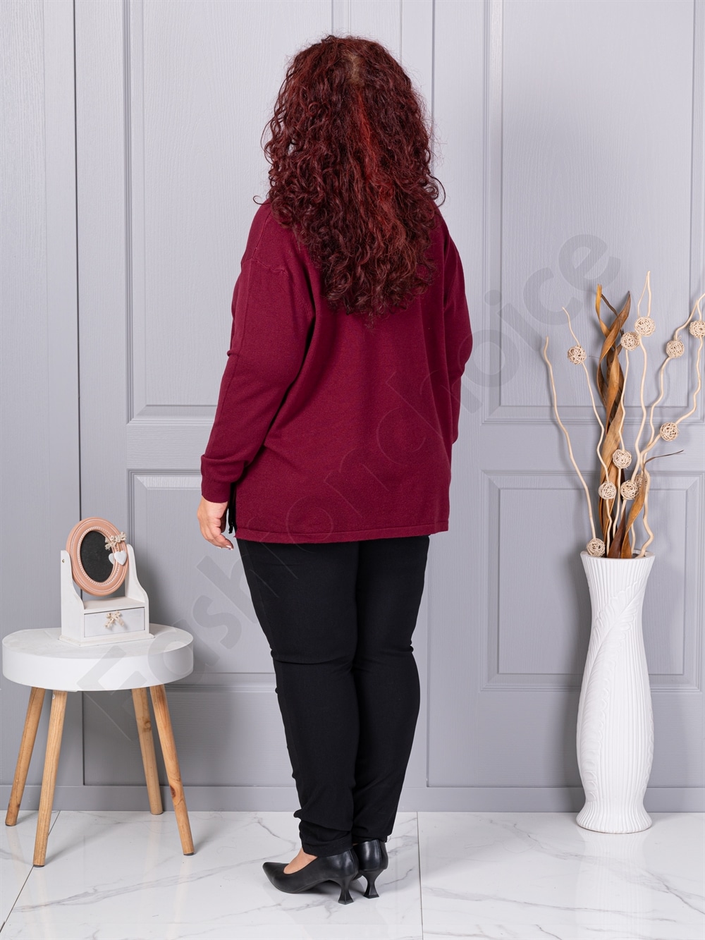 Plus size πλεκτή μπλούζα με δαντέλα-μπορντό-κωδ 8224-2