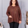 Plus size πλεκτή μπλούζα με απλικέ-καφέ-κωδ 6869-5