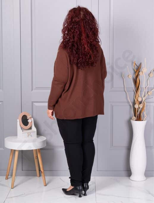 Plus size πλεκτή μπλούζα με απλικέ-καφέ-κωδ 6869-5