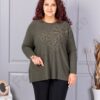 Plus size πλεκτή μπλούζα με απλικέ-χακί-κωδ 6869-3