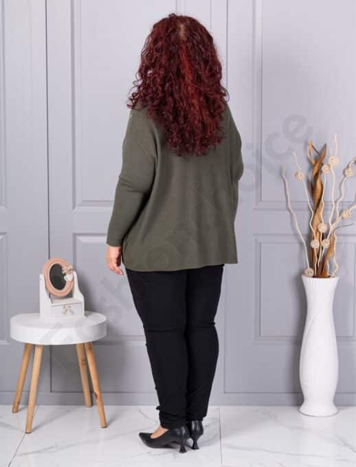 Plus size πλεκτή μπλούζα με απλικέ-χακί-κωδ 6869-3