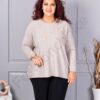 Plus size πλεκτή μπλούζα με απλικέ-μπεζ-κωδ 6869-2