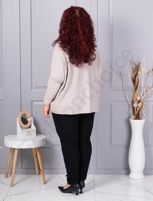 Plus size πλεκτή μπλούζα με απλικέ-μπεζ-κωδ 6869-2