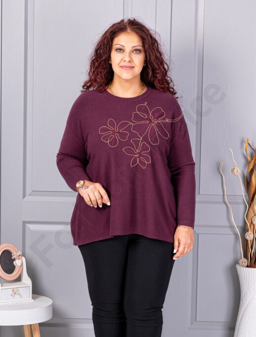 Plus size πλεκτή μπλούζα με απλικέ-μαρσάλα-κωδ 6869-1