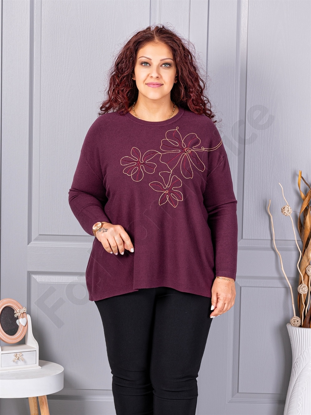 Plus size πλεκτή μπλούζα με απλικέ-μαρσάλα-κωδ 6869-1