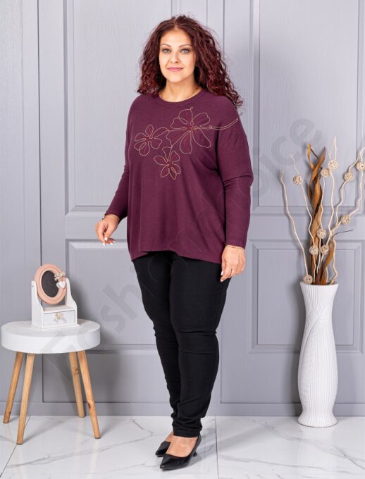 Plus size πλεκτή μπλούζα με απλικέ-μαρσάλα-κωδ 6869-1