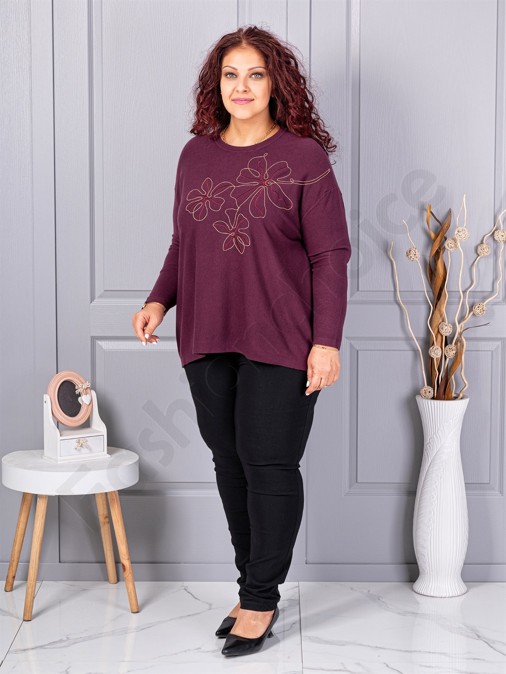 Plus size πλεκτή μπλούζα με απλικέ-μαρσάλα-κωδ 6869-1
