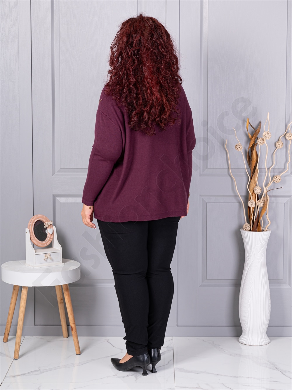 Plus size πλεκτή μπλούζα με απλικέ-μαρσάλα-κωδ 6869-1