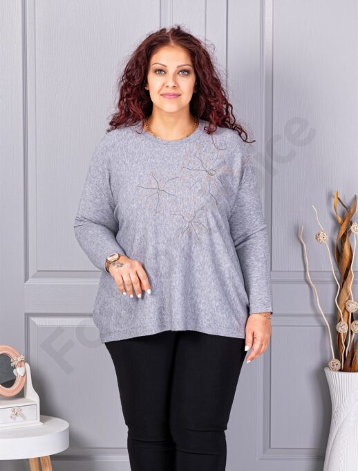 Plus size πλεκτή μπλούζα με απλικέ-γκρι-κωδ 6869-4