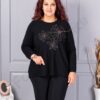 Plus size πλεκτή μπλούζα με απλικέ-μαύρο-κωδ 6869