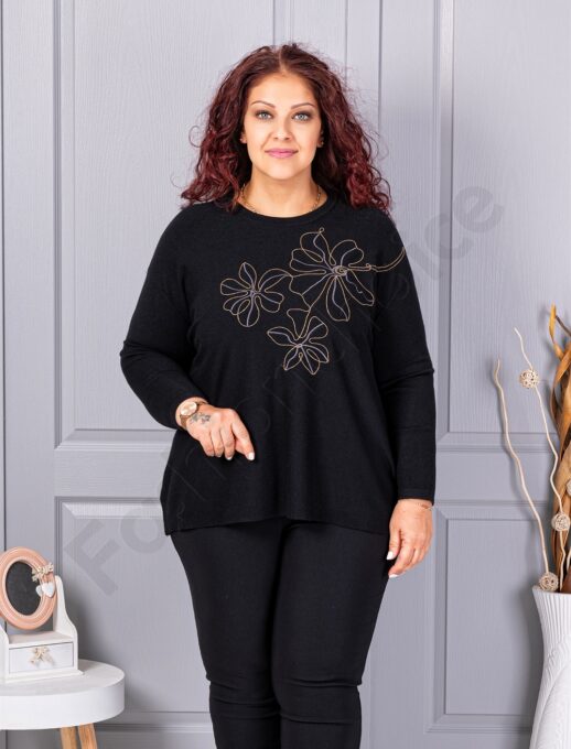 Plus size πλεκτή μπλούζα με απλικέ-μαύρο-κωδ 6869
