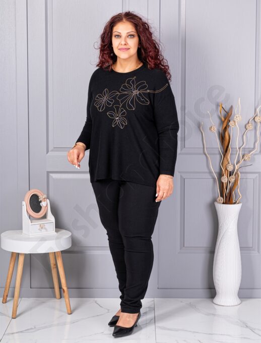 Plus size πλεκτή μπλούζα με απλικέ-μαύρο-κωδ 6869
