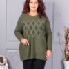 Plus size πλεκτή μπλούζα με μοτίβο ρόμβων από στρας-χακί-κωδ 2057-3