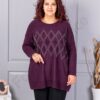 Plus size πλεκτή μπλούζα με μοτίβο ρόμβων από στρας-βουργουνδί-κωδ 2057-4