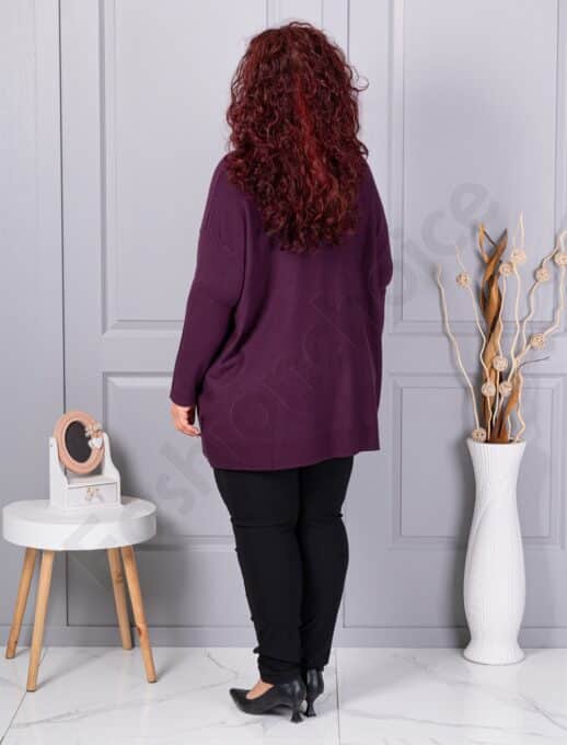 Plus size πλεκτή μπλούζα με μοτίβο ρόμβων από στρας-βουργουνδί-κωδ 2057-4