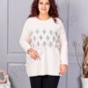 Plus size πλεκτή μπλούζα με μοτίβο ρόμβων από στρας-εκρού-κωδ 2057-2