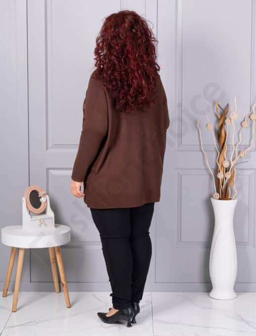 Plus size πλεκτή μπλούζα με μοτίβο ρόμβων από στρας-καφέ-κωδ 2057-1