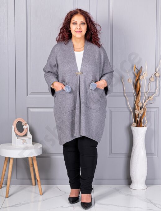 Plus size ζακέτα με καρφίτσα-γκρι-κωδ G92-3