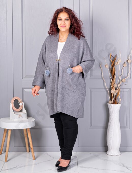 Plus size ζακέτα με καρφίτσα-γκρι-κωδ G92-3