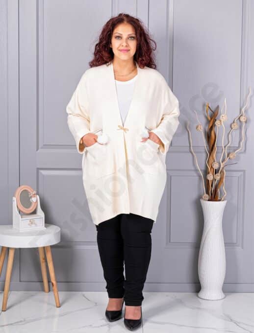 Plus size ζακέτα με καρφίτσα-εκρού-κωδ G92-4