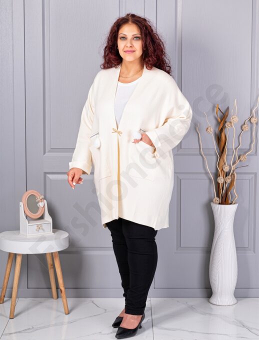 Plus size ζακέτα με καρφίτσα-εκρού-κωδ G92-4