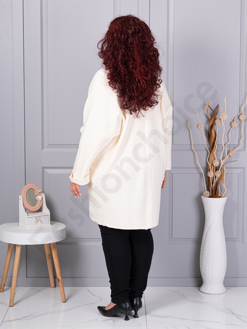 Plus size ζακέτα με καρφίτσα-εκρού-κωδ G92-4