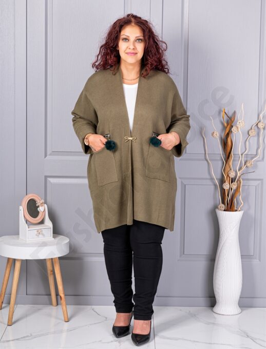 Plus size ζακέτα με καρφίτσα-χακί-κωδ G92-2