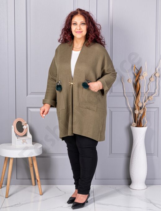 Plus size ζακέτα με καρφίτσα-χακί-κωδ G92-2