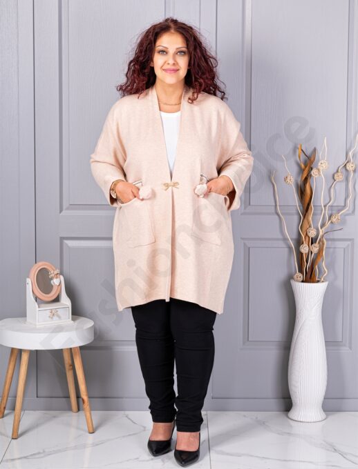 Plus size ζακέτα με καρφίτσα-μπεζ-κωδ G92-5
