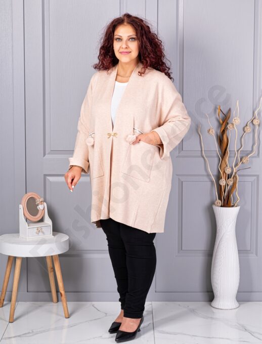 Plus size ζακέτα με καρφίτσα-μπεζ-κωδ G92-5