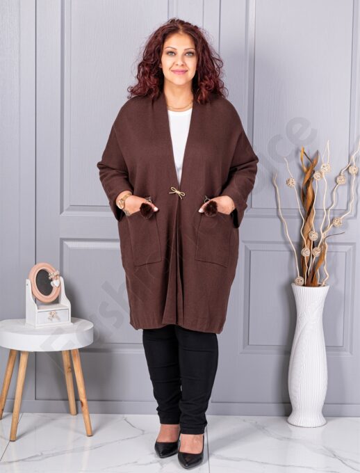 Plus size ζακέτα με καρφίτσα-καφέ-κωδ G92-1