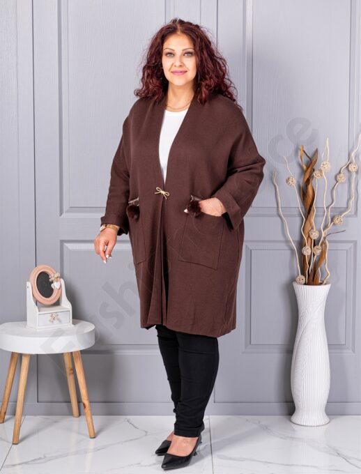 Plus size ζακέτα με καρφίτσα-καφέ-κωδ G92-1