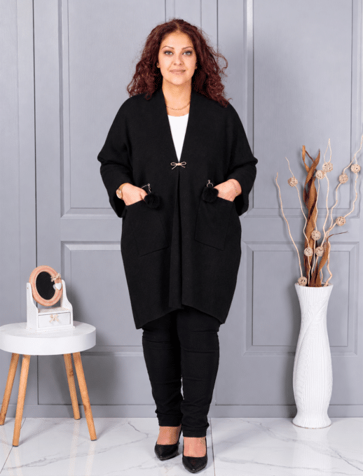 Plus size ζακέτα με καρφίτσα-μαύρο-κωδ G92