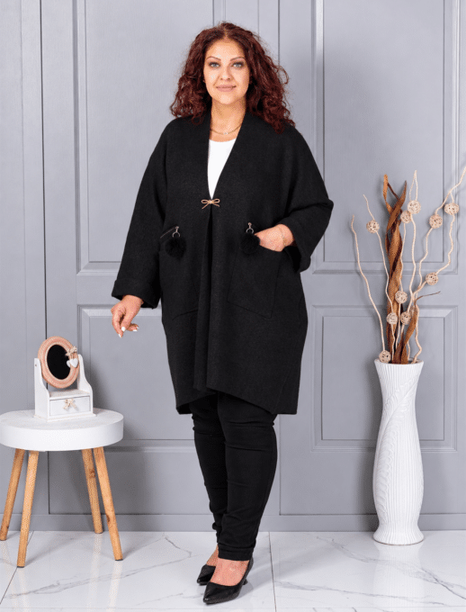 Plus size ζακέτα με καρφίτσα-μαύρο-κωδ G92