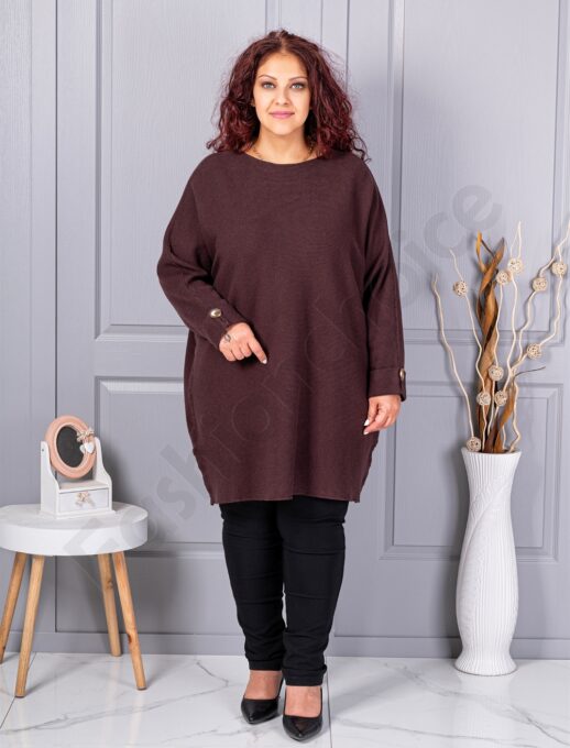 Plus size πλεκτή τουνίκ-καφέ-κωδ 7577-1