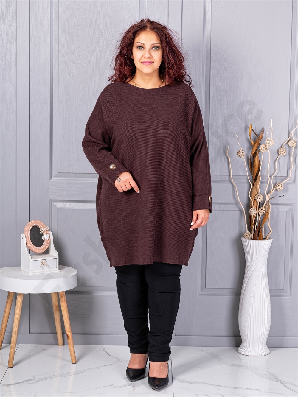 Plus size πλεκτή τουνίκ-καφέ-κωδ 7577-1