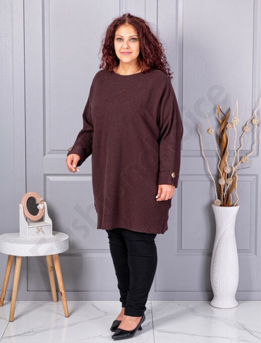 Plus size πλεκτή τουνίκ-καφέ-κωδ 7577-1