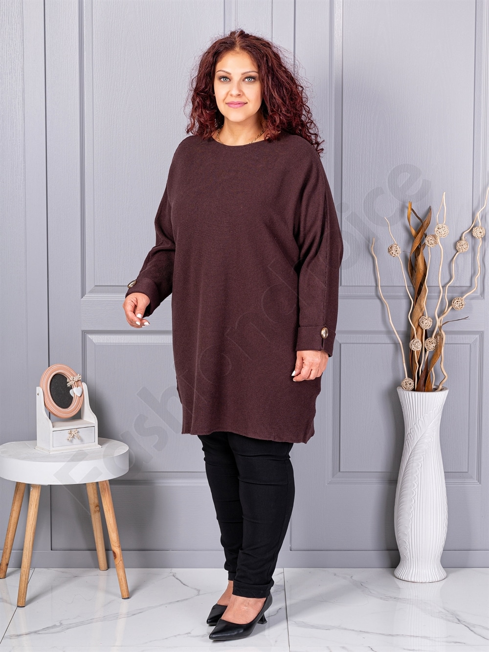 Plus size πλεκτή τουνίκ-καφέ-κωδ 7577-1