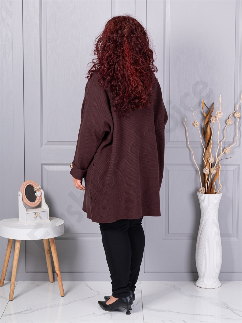Plus size πλεκτή τουνίκ-καφέ-κωδ 7577-1