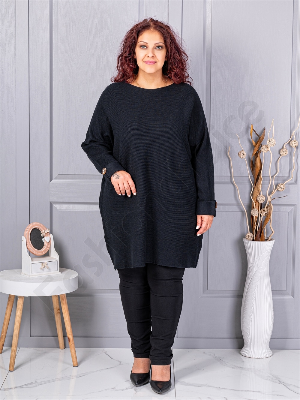 Plus size πλεκτή τουνίκ-μαύρο-κωδ 7577