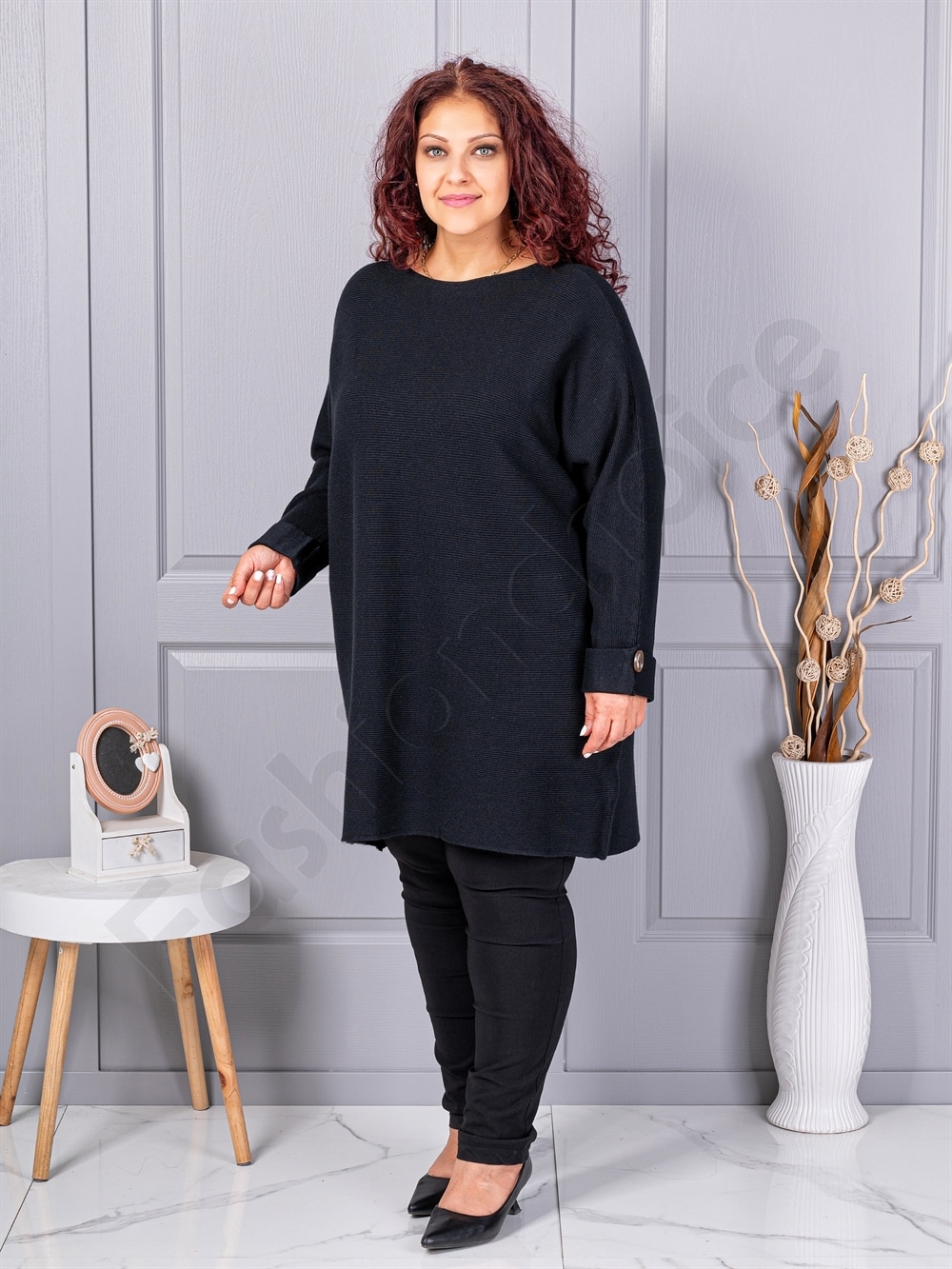 Plus size πλεκτή τουνίκ-μαύρο-κωδ 7577