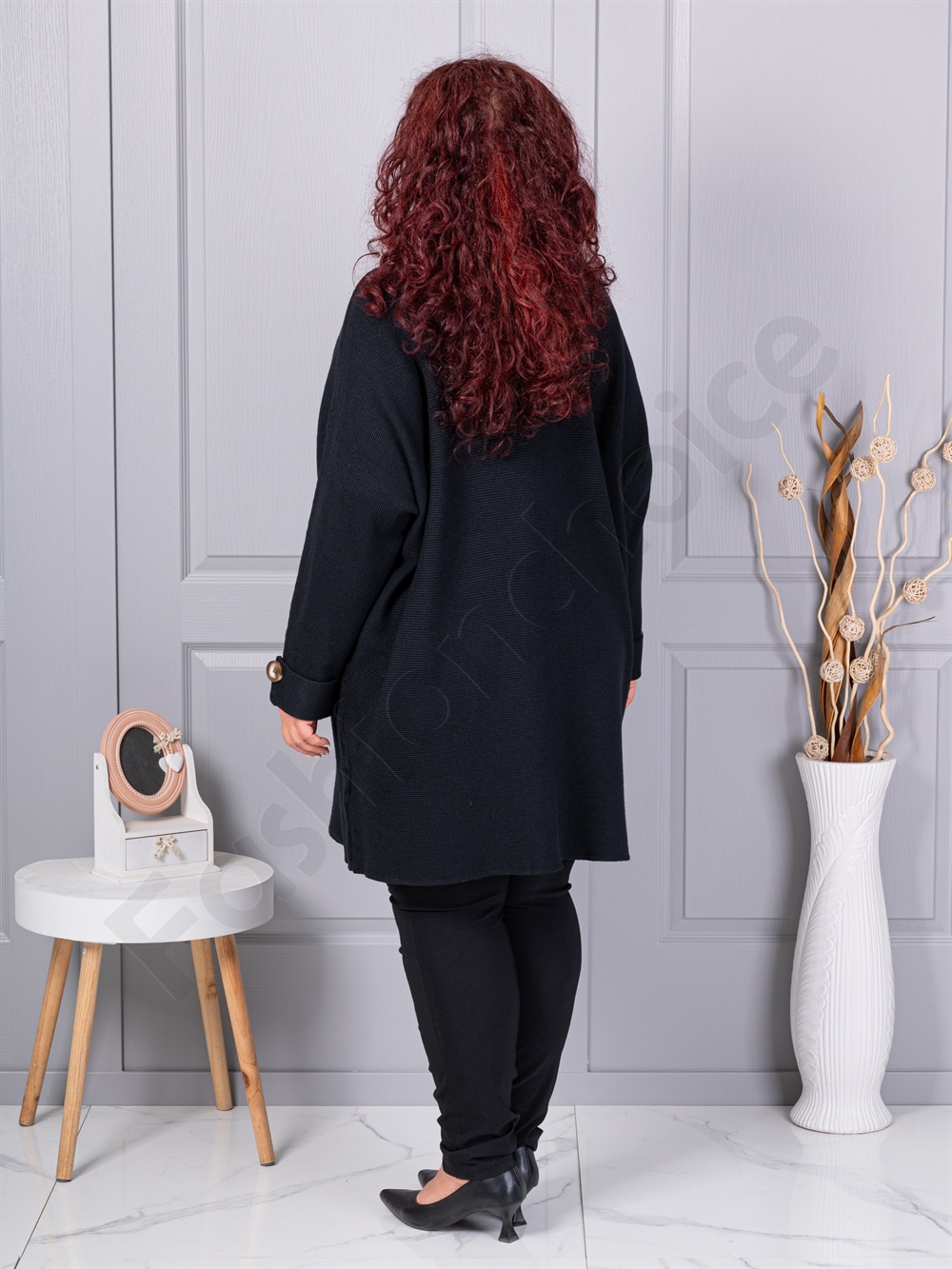 Plus size πλεκτή τουνίκ-μαύρο-κωδ 7577