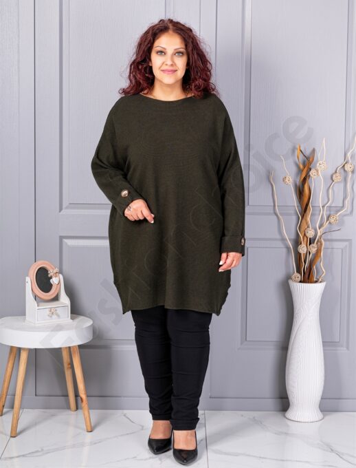 Plus size πλεκτή τουνίκ-σκούρο πράσινο-κωδ 7577-3