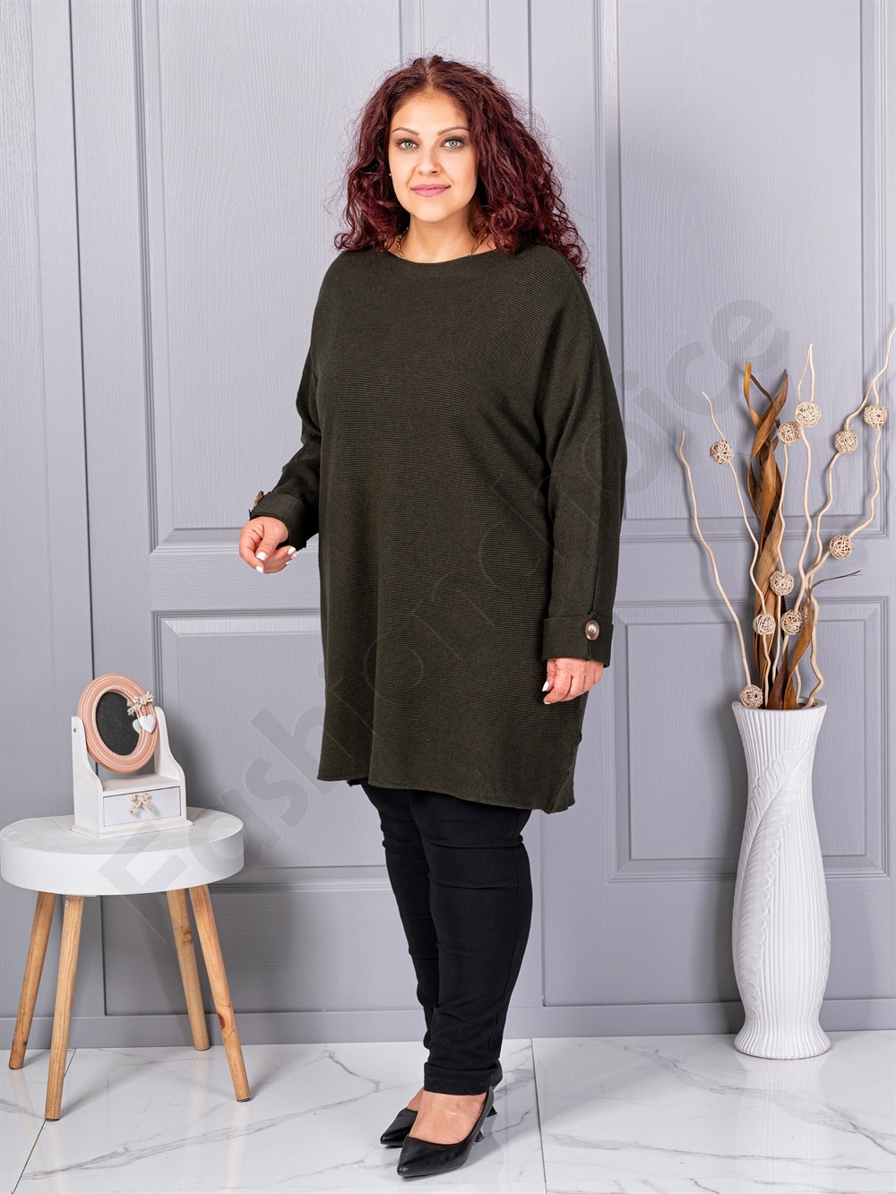 Plus size πλεκτή τουνίκ-σκούρο πράσινο-κωδ 7577-3