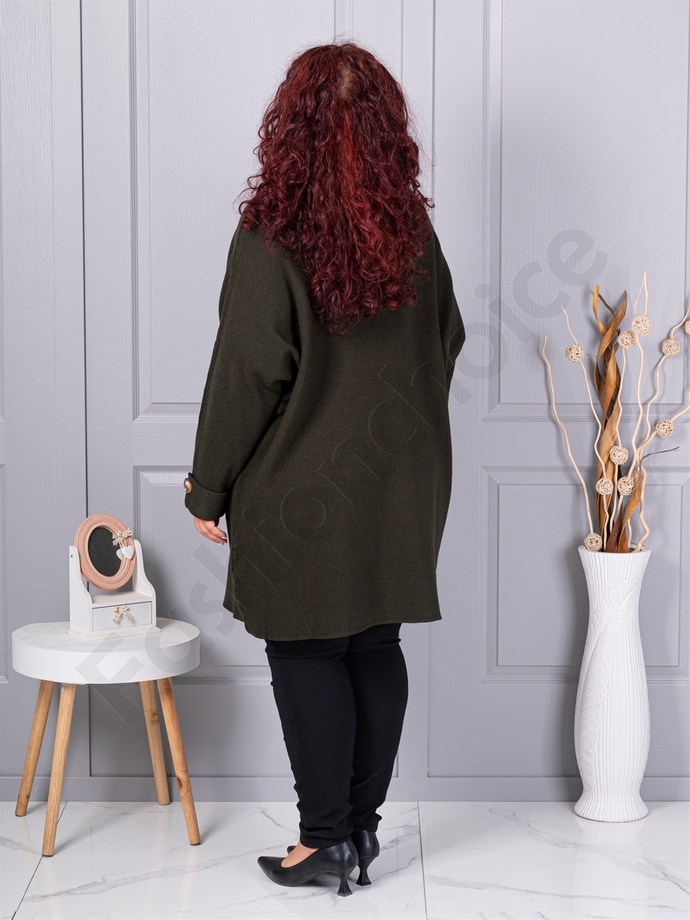 Plus size πλεκτή τουνίκ-σκούρο πράσινο-κωδ 7577-3