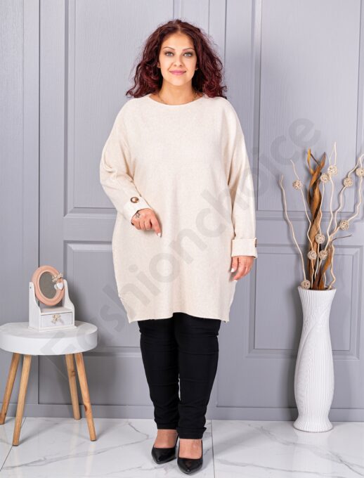 Plus size πλεκτή τουνίκ-εκρού-κωδ 7577-2