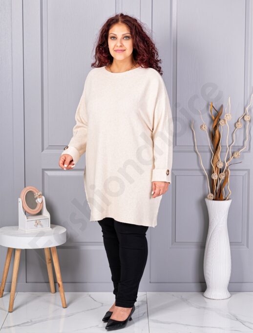 Plus size πλεκτή τουνίκ-εκρού-κωδ 7577-2