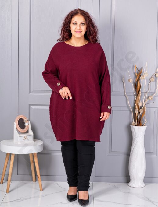 Plus size πλεκτή τουνίκ-μπορντό-κωδ 7577-4